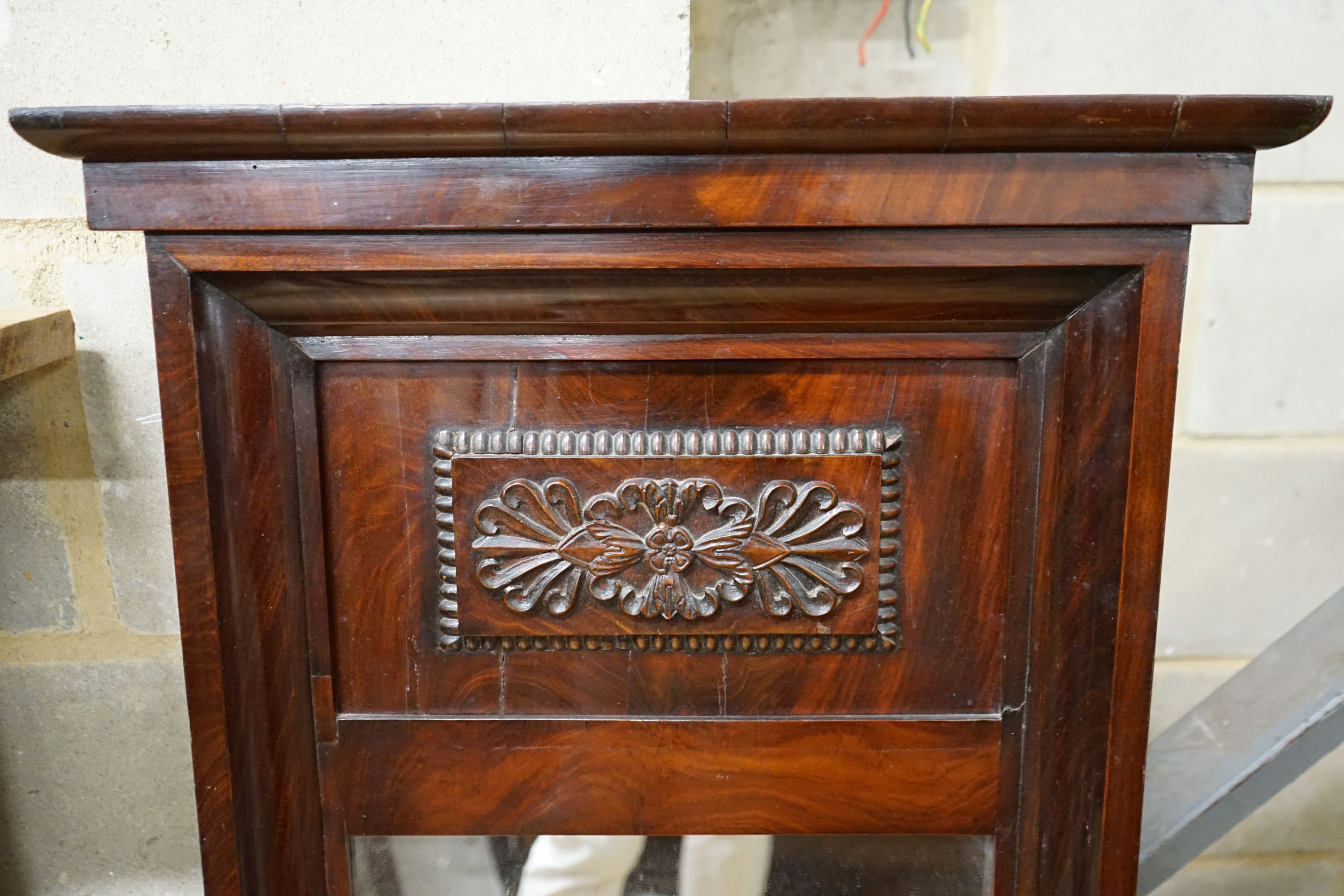 An early 19th century Biedermeier mahogany framed pier glass, width 54cm, height 120cm